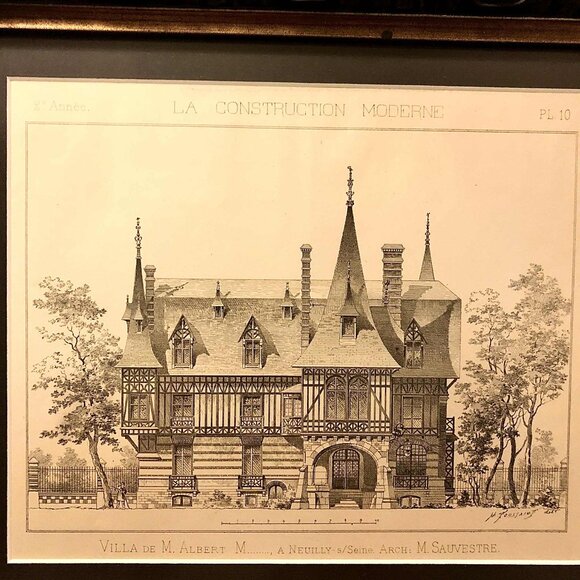 Pr Framed Antique French Architecture Engraved Prints CONSTRUCTION MODERNE 1890s - Picture 7 of 11